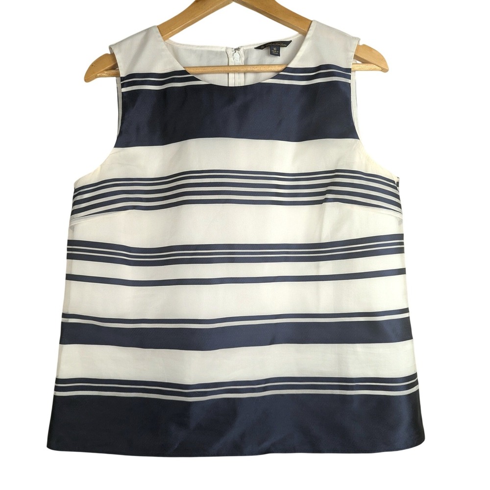 10 36" Bust Brooks Brothers Silk Striped Sleeveless Shell Blouse Navy White